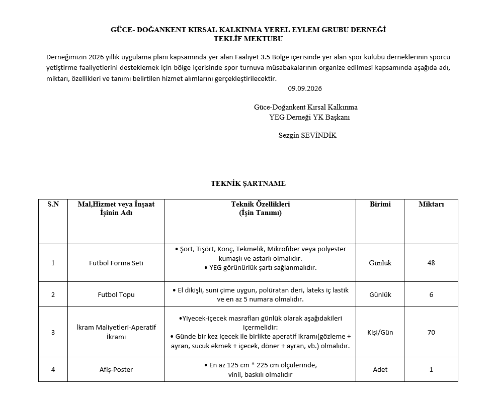 Faaliyet 3.5 Kapsamında Teklif Mektubu